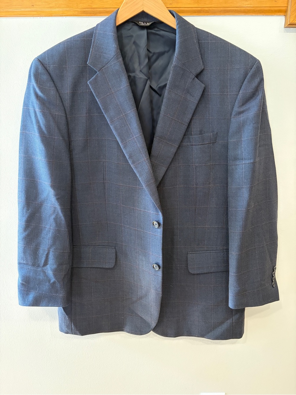 Jos. A. Bank 100% Wool Blue Windowpane Sport Coat - 46R